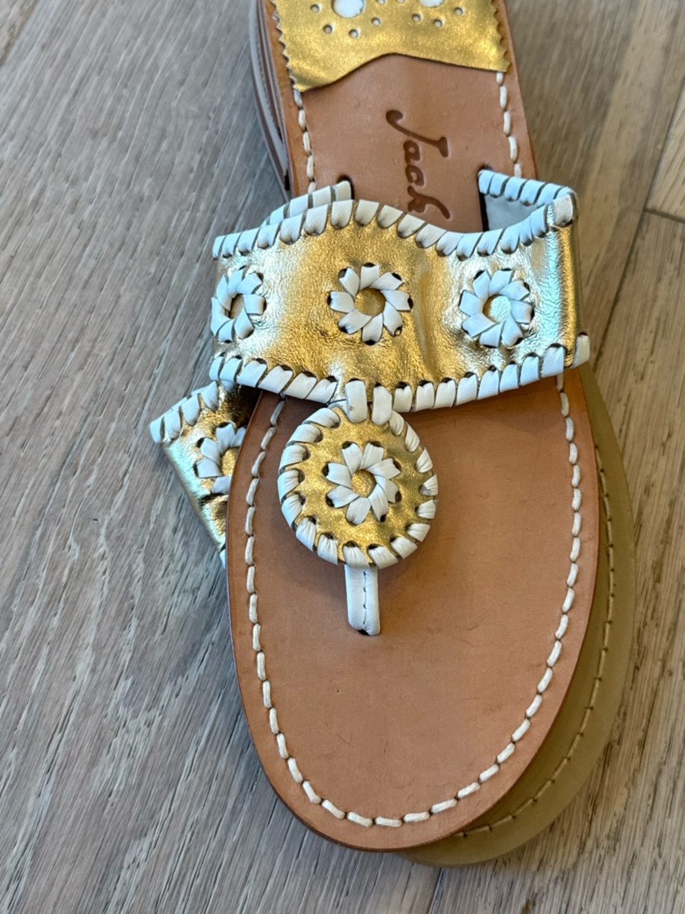 NWOT Jack Rogers Gold & White Navajo Thong Sandals | Women's Size 7M - Picture 6 of 7